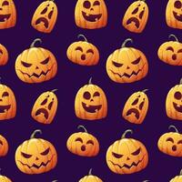 Seamless pattern with pumpkins on a dark background. Cartoon vector background. Halloween symbol.