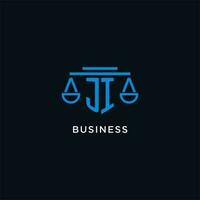 JI monogram initial logo with scales of justice icon design inspiration vector
