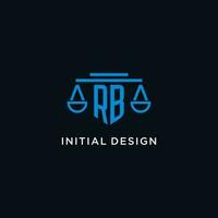 RB monogram initial logo with scales of justice icon design inspiration vector