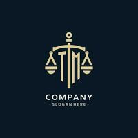 TM initial logo with scale of justice and shield icon vector