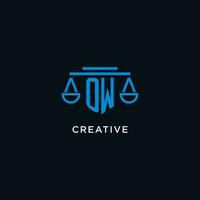 OW monogram initial logo with scales of justice icon design inspiration vector