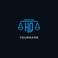 HQ monogram initial logo with scales of justice icon design inspiration vector