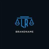 LR monogram initial logo with scales of justice icon design inspiration vector