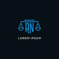 RN monogram initial logo with scales of justice icon design inspiration vector