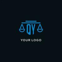 QY monogram initial logo with scales of justice icon design inspiration vector