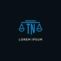 TN monogram initial logo with scales of justice icon design inspiration vector