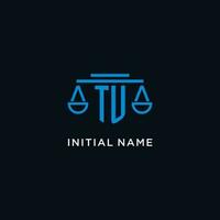 TU monogram initial logo with scales of justice icon design inspiration vector