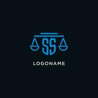 SS monogram initial logo with scales of justice icon design inspiration vector