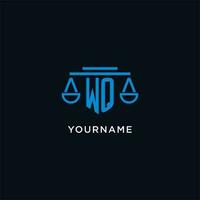 WQ monogram initial logo with scales of justice icon design inspiration vector