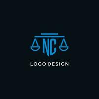 NC monogram initial logo with scales of justice icon design inspiration vector