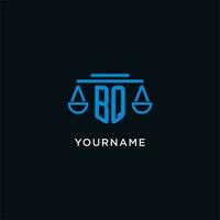 BQ monogram initial logo with scales of justice icon design inspiration vector