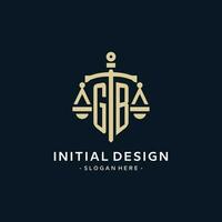 gb inicial logo con escala de justicia y proteger icono vector