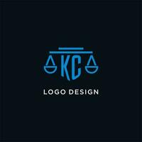 KC monogram initial logo with scales of justice icon design inspiration vector