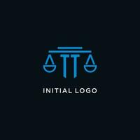 TT monogram initial logo with scales of justice icon design inspiration vector