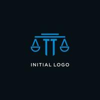 TT monogram initial logo with scales of justice icon design inspiration vector