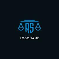 RS monogram initial logo with scales of justice icon design inspiration vector