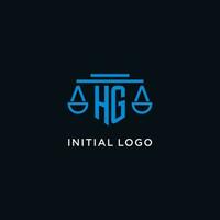HG monogram initial logo with scales of justice icon design inspiration vector