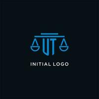 UT monogram initial logo with scales of justice icon design inspiration vector