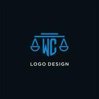 WC monogram initial logo with scales of justice icon design inspiration vector