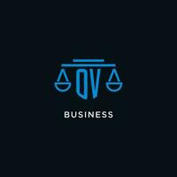 OV monogram initial logo with scales of justice icon design inspiration vector