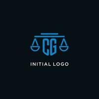 cg monograma inicial logo con escamas de justicia icono diseño inspiración vector