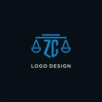 ZC monogram initial logo with scales of justice icon design inspiration vector