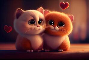 linda gato Pareja con rojo corazón para san valentin día. amor y amante concepto. generativo ai foto