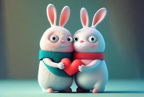 Rabbit couple with heart shape symbol background. Valentines day concept. photo