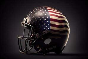 American football helmet in the dark with lighting background. Sport and athlete concept. photo