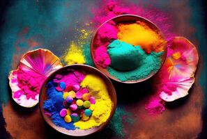 Colored powder of Holi festival called Gulal in Indian language. photo