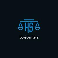 HS monogram initial logo with scales of justice icon design inspiration vector