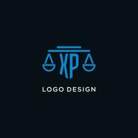 XP monogram initial logo with scales of justice icon design inspiration vector