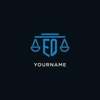 EQ monogram initial logo with scales of justice icon design inspiration vector