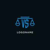 VS monogram initial logo with scales of justice icon design inspiration vector