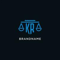 KR monogram initial logo with scales of justice icon design inspiration vector