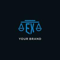 EX monogram initial logo with scales of justice icon design inspiration vector