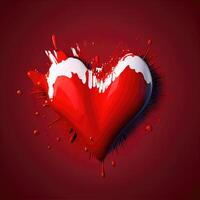 Red heart shape on red background. Valentines day and romance concept. Digital art illustration theme. photo