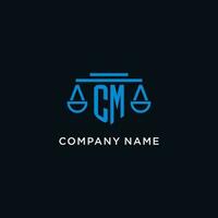 CM monogram initial logo with scales of justice icon design inspiration vector