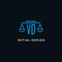 VO monogram initial logo with scales of justice icon design inspiration vector