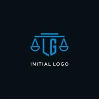 LG monogram initial logo with scales of justice icon design inspiration vector