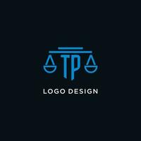 TP monogram initial logo with scales of justice icon design inspiration vector