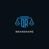 DR monogram initial logo with scales of justice icon design inspiration vector
