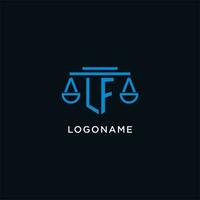 LF monogram initial logo with scales of justice icon design inspiration vector