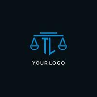 TL monogram initial logo with scales of justice icon design inspiration vector