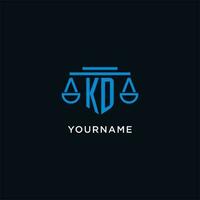 KD monogram initial logo with scales of justice icon design inspiration vector