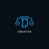 IJ monogram initial logo with scales of justice icon design inspiration vector