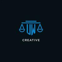 UW monogram initial logo with scales of justice icon design inspiration vector