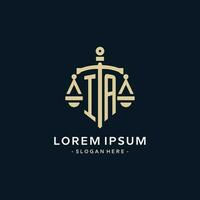 IA initial logo with scale of justice and shield icon vector