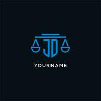 JD monogram initial logo with scales of justice icon design inspiration vector