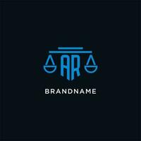 AR monogram initial logo with scales of justice icon design inspiration vector